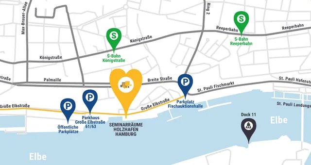 Lageplan: Seminarräume Holzhafen an der Großen Elbstraße in Hamburg